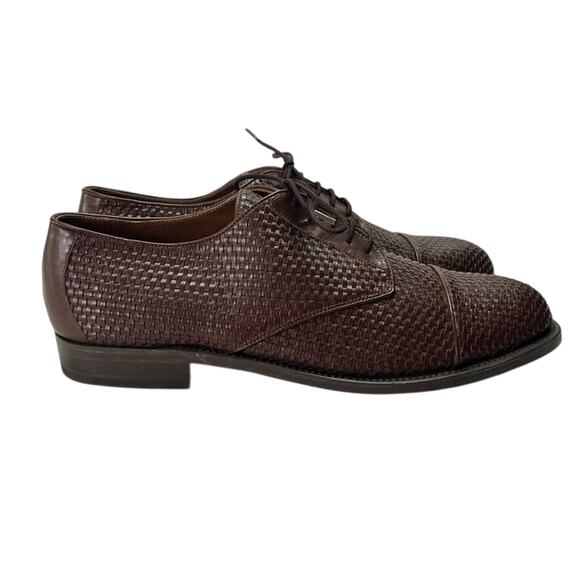 Unbranded Shoes Mens Oxfords Basket Woven Leather Cap Toe Lace Up Handmade - Picture 1 of 11